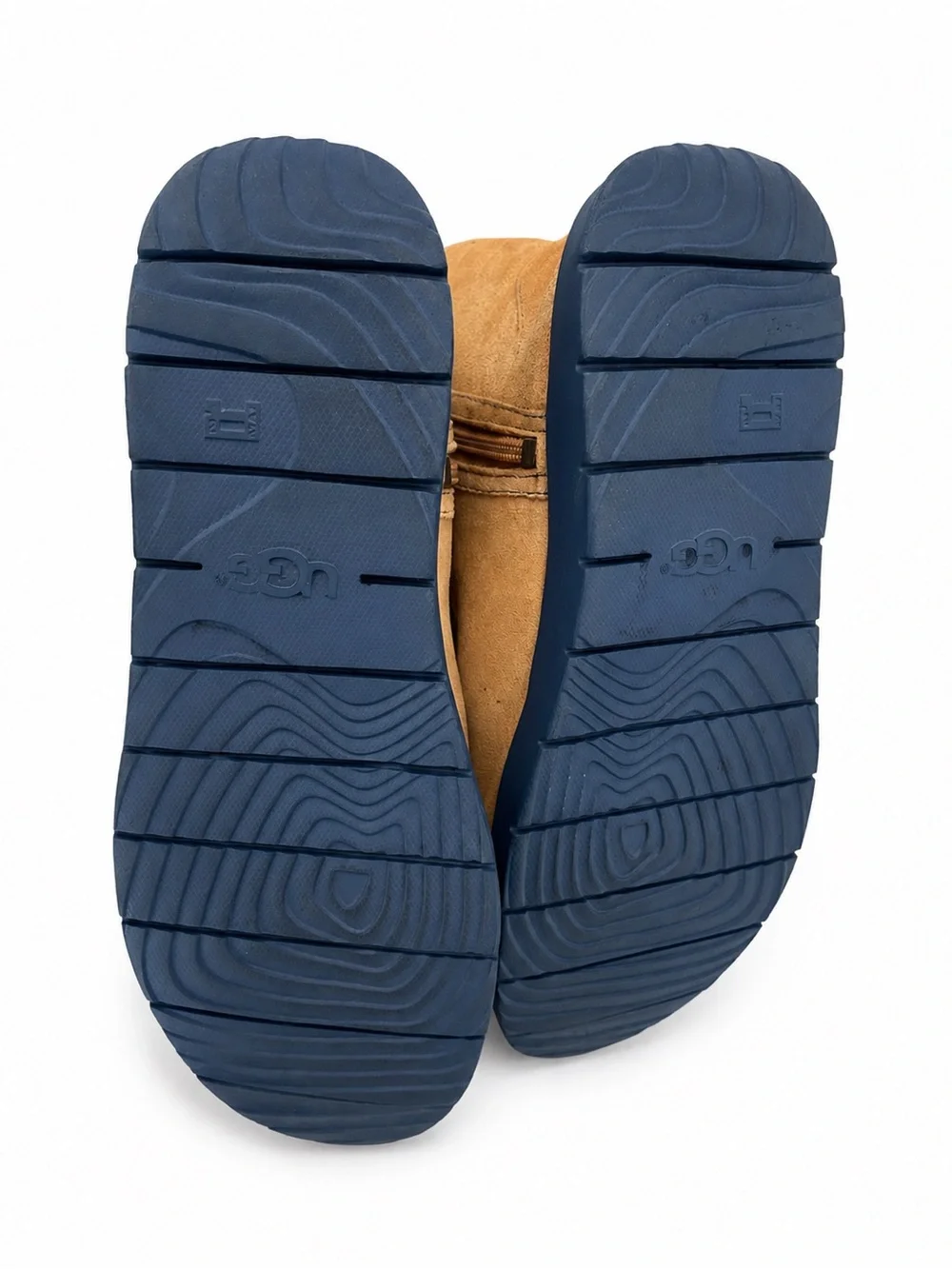 UGG Tan Suede Ankle Boots with Navy Trim